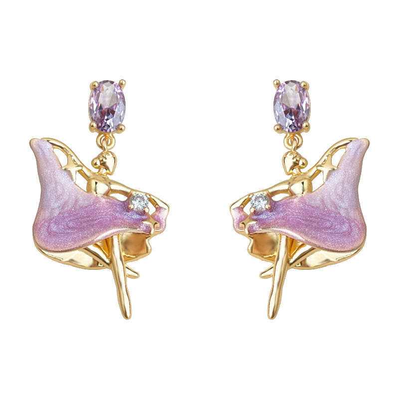 C관 - 925 은침 큐빅 핸드페인팅 발레 소녀 디자인 귀걸이 [6830] 25.09-4