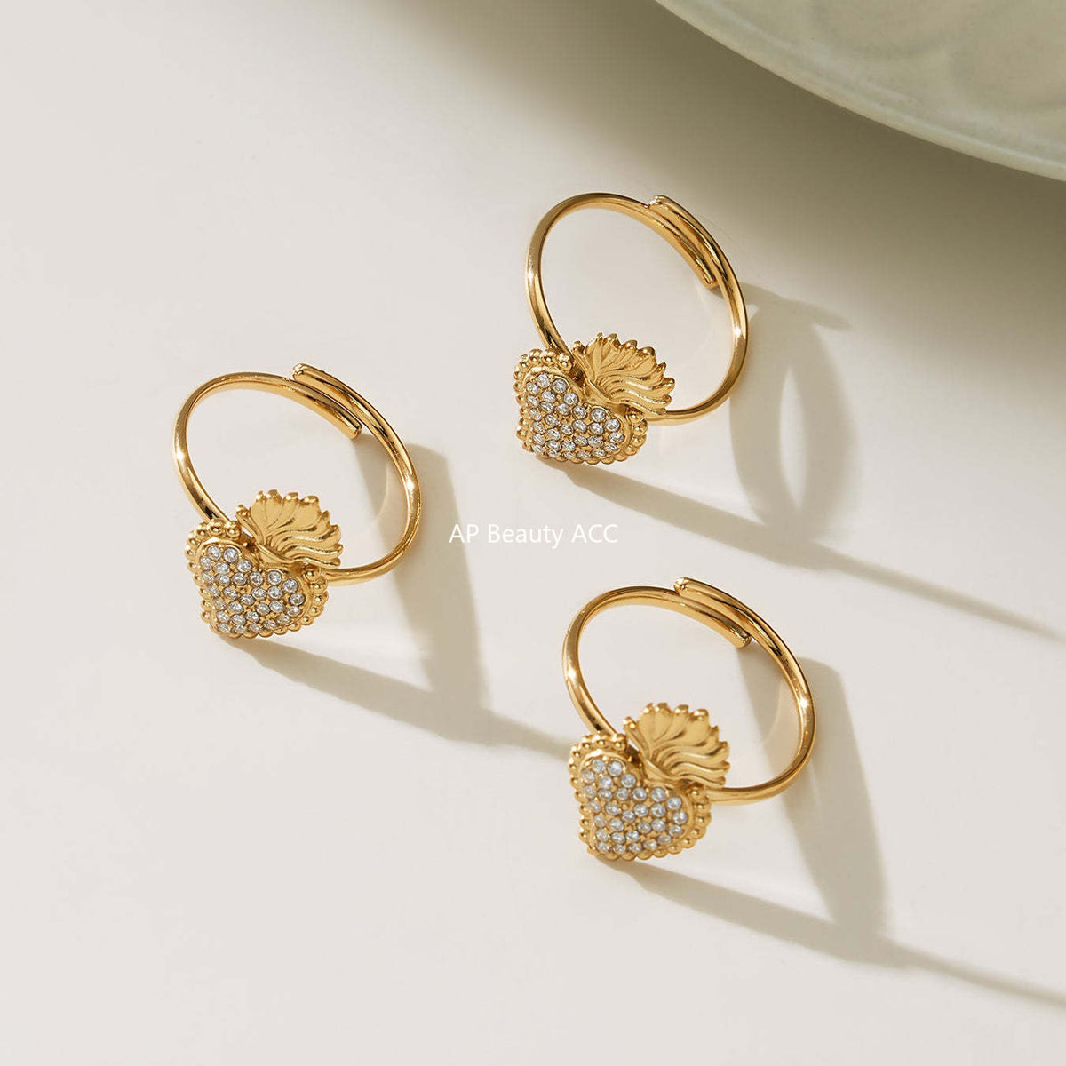 D관 - 스테인리스 스틸 하트 왕관 큐빅 펜던트 18K 도금 목걸이 귀걸이 팔찌 반지 [TXP490] 25.11-4