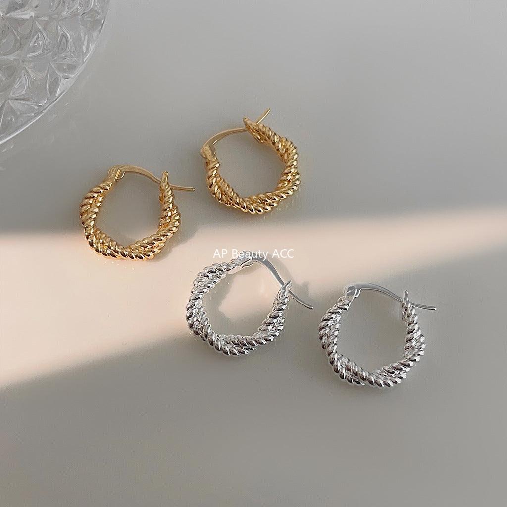 C관 - 모던 14K 도금 트위스트 기하학 원형 링형 실용적 귀걸이 [3629-3630] 24.03-2