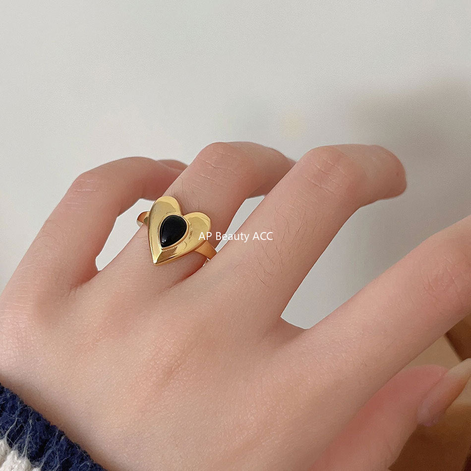 F관 - 925 실버 블랙 오닉스 하트 반지 [J1930] 25.10-2