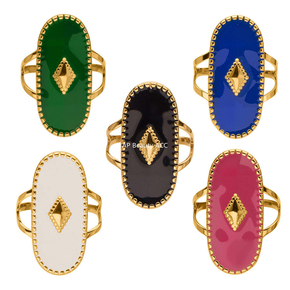 D관 - 스테인리스 스틸 컬러 에나멜 타원형 투 레이어 18K 도금 반지 [A719] 25.09-4