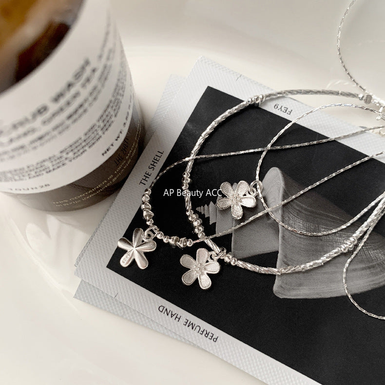 A관 - 925 실버 조각 플라워 대나무 마디 디자인 팔찌 목걸이 [1537-1538] 25.11-2