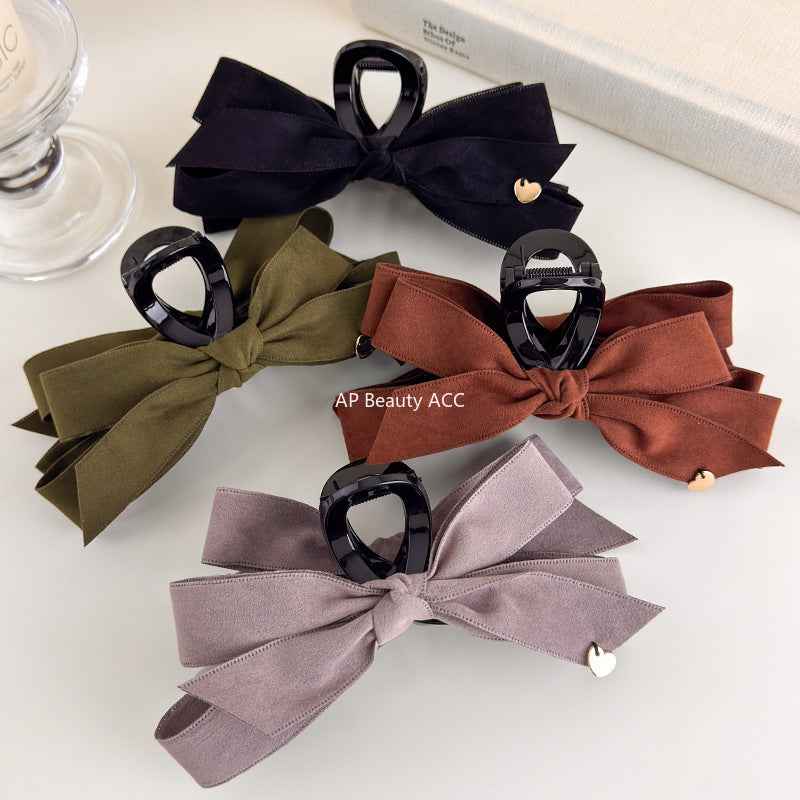 E관 - 벨벳 리본 골드 하트 포인트 대형 집게핀 [27560] 25.10-2