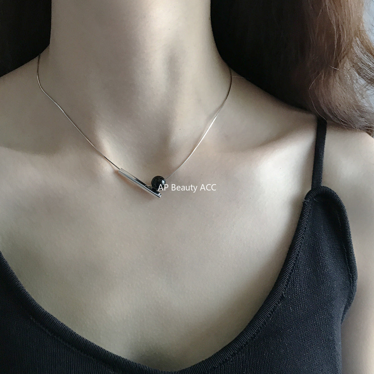 F관 - 925 실버 블랙 오닉스 스퀘어 목걸이 [B110] 25.10-1