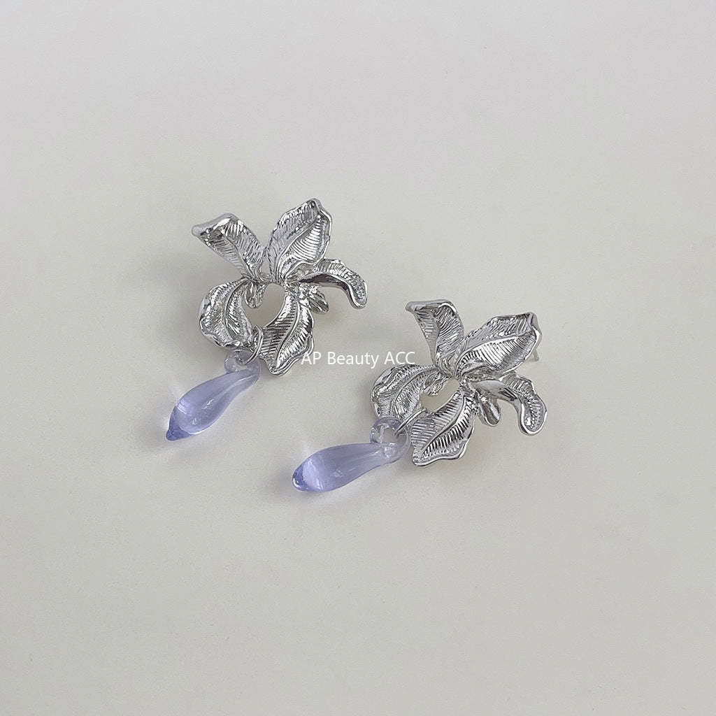 C관 - 아이리스 디자이너 글라스 크리스탈 수정 은침 귀걸이 [4118-4119] 24.05-5