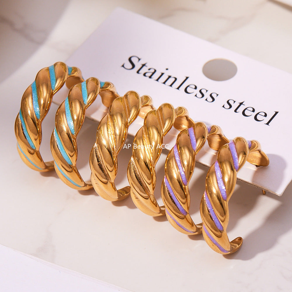 D관 - 스테인리스 18K 도금 트위스트 디자인 귀걸이 [F812] 25.11-1