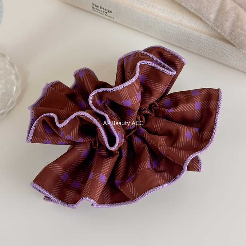 E관 - 체크무늬 디자인 대형 곱창 헤어밴드 [27536] 25.10-1