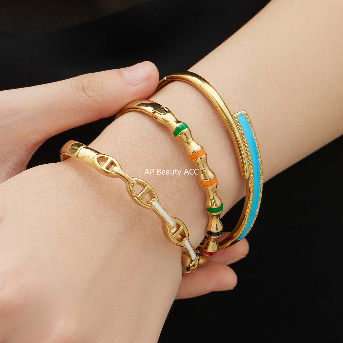 D관 - 스테인리스 스틸 18K 도금 버클 팔찌 [Z522-Z523-Z524] 25.12-3