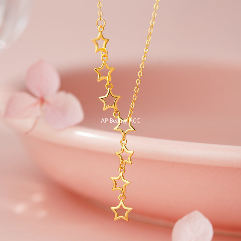 B관 - 925 실버 라인 별 연결 디자인 드롭 목걸이 [YC2319N_1] 25.11-2