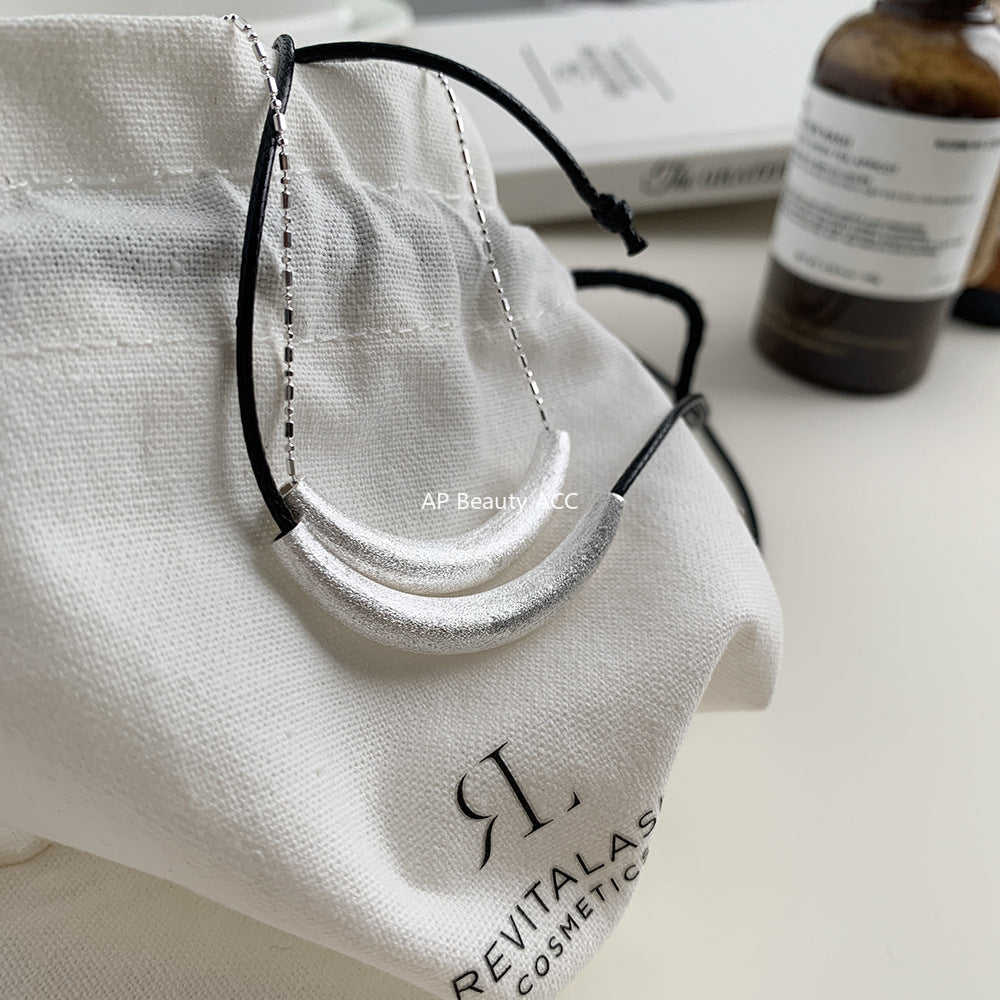 A관 - 925 실버 샌딩 스마일 튜브 왁스끈 목걸이 [1357-1358] 25.10-2