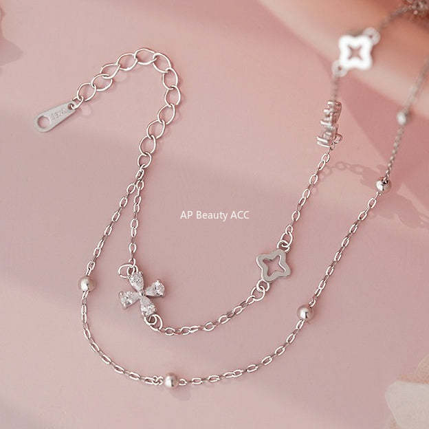 B관 - 925 실버 큐빅 네잎클로버 더블 레이어 팔찌 [YC4257SL_2] 25.10-4