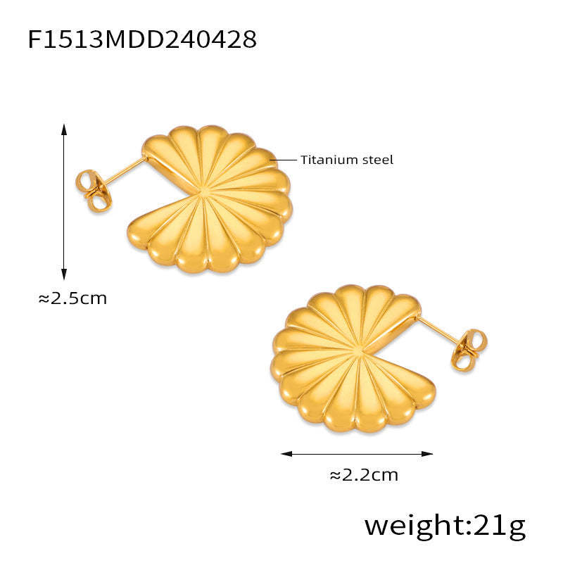 D관 - 프렌치 레트로 티타늄 스틸 큐빅 캐주얼 접이식 부채 모양 18K 도금 귀걸이 [F1513-4-F1516] 24.05-1