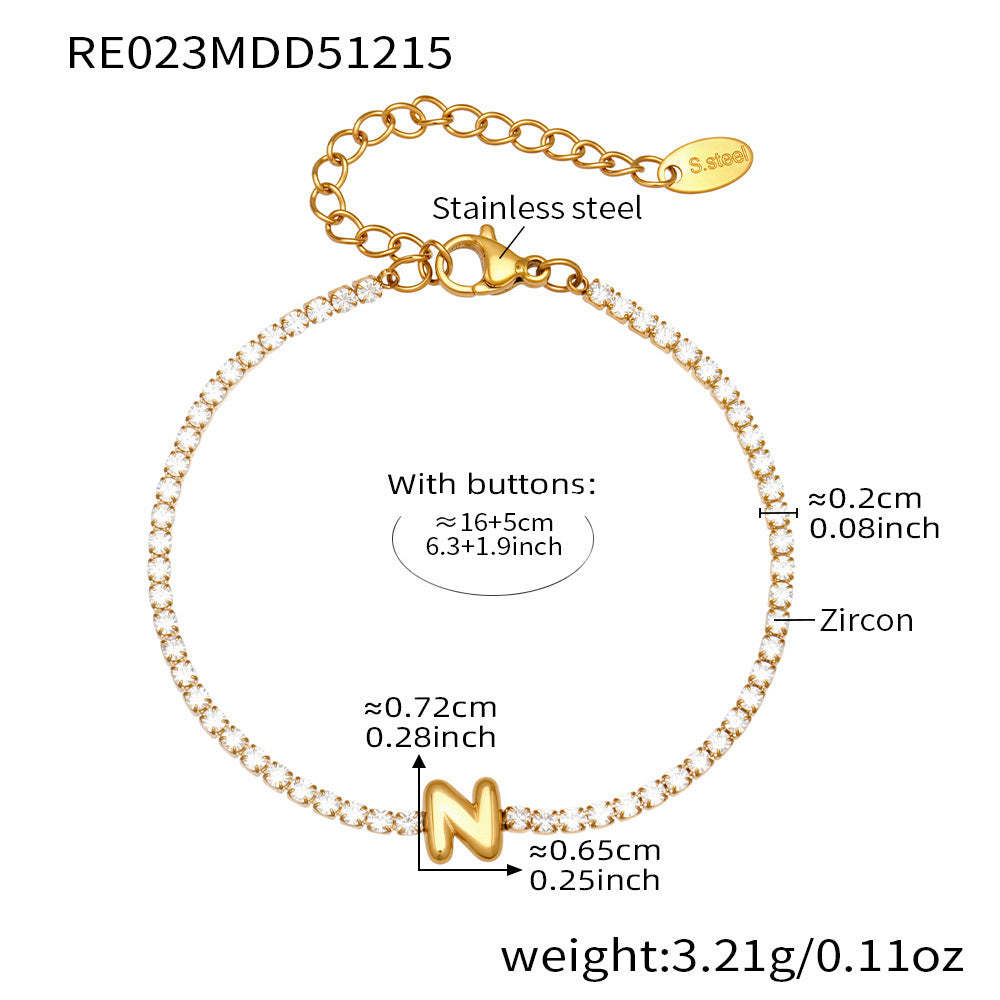D관 - 스테인리스 스틸 18K 도금 알파벳 큐빅 팔찌 [RE023] 25.12-3