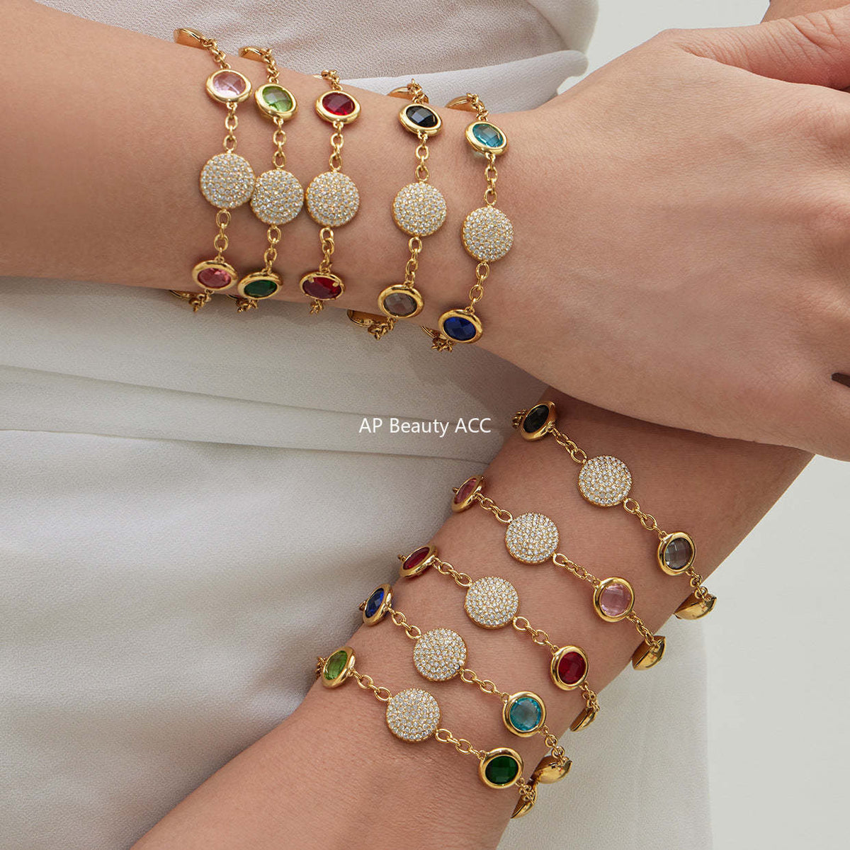 D관 - 스테인리스 스틸 풀 큐빅 글라스 스톤 18K도금 팔찌 귀걸이 [TXE508] 25.12-1