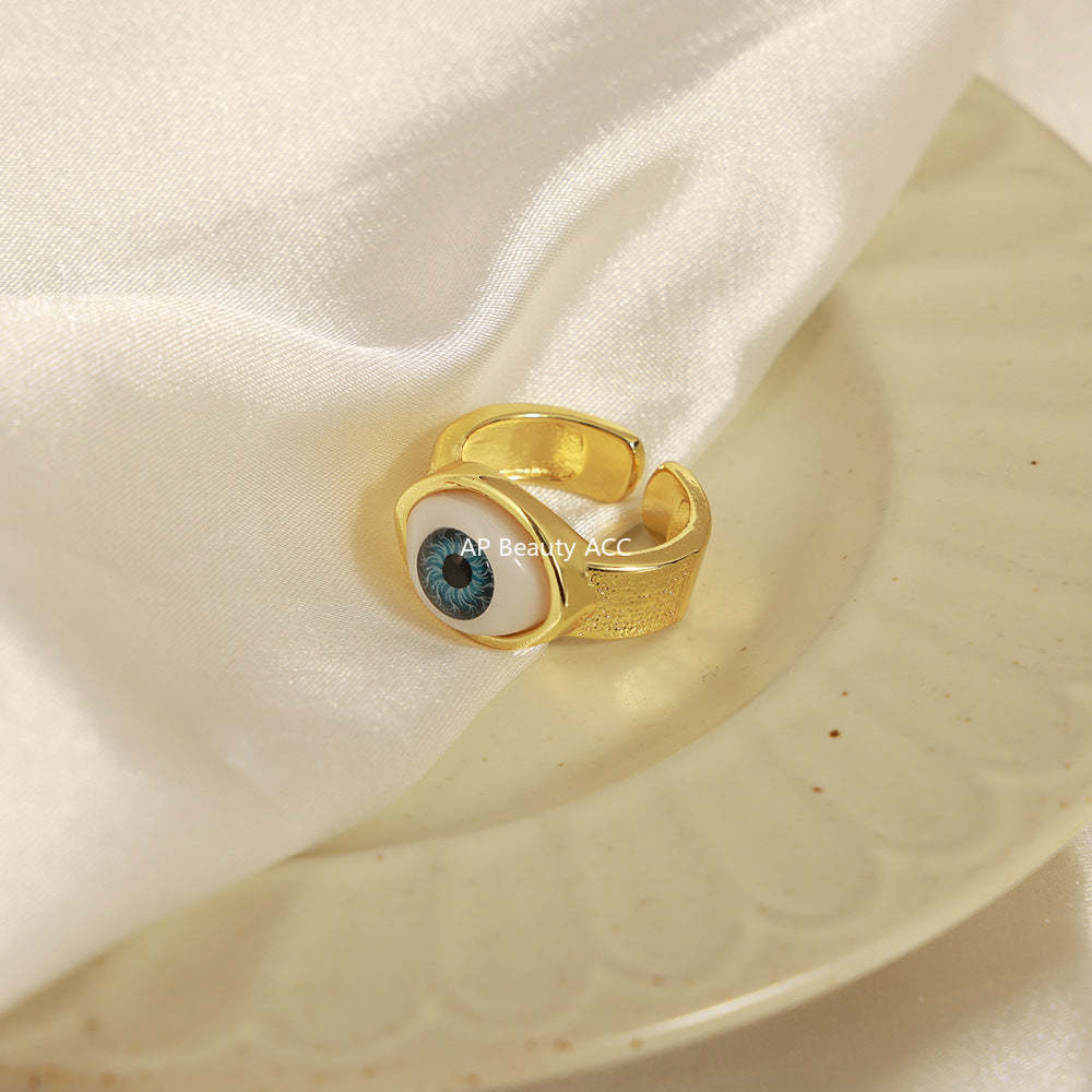 D관 - 신주 18K 도금 악마의 눈 디자인 오픈형 팔찌 반지 [Y088] 25.10-5