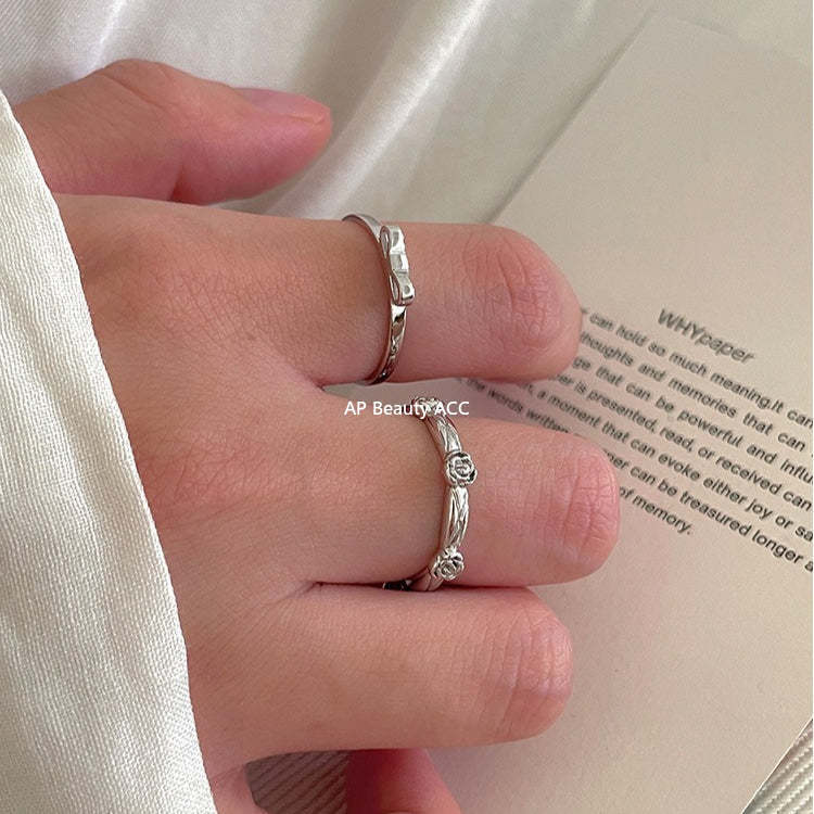 A관 - 925 실버 다이아 패턴 리본 장미 큐빅 반지 [JZ-0712] 25.10-5