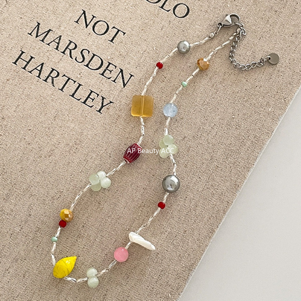 A관 - 컬러 원석 자개 비즈 목걸이 [XL-1215] 25.10-1