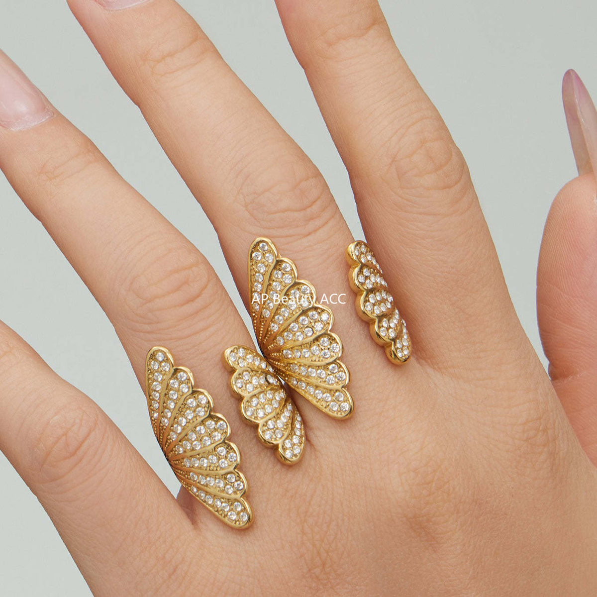 D관 - 스테인리스 스틸 18K 도금 큐빅 날개 모양 오픈형 반지 [A386] 25.12-3