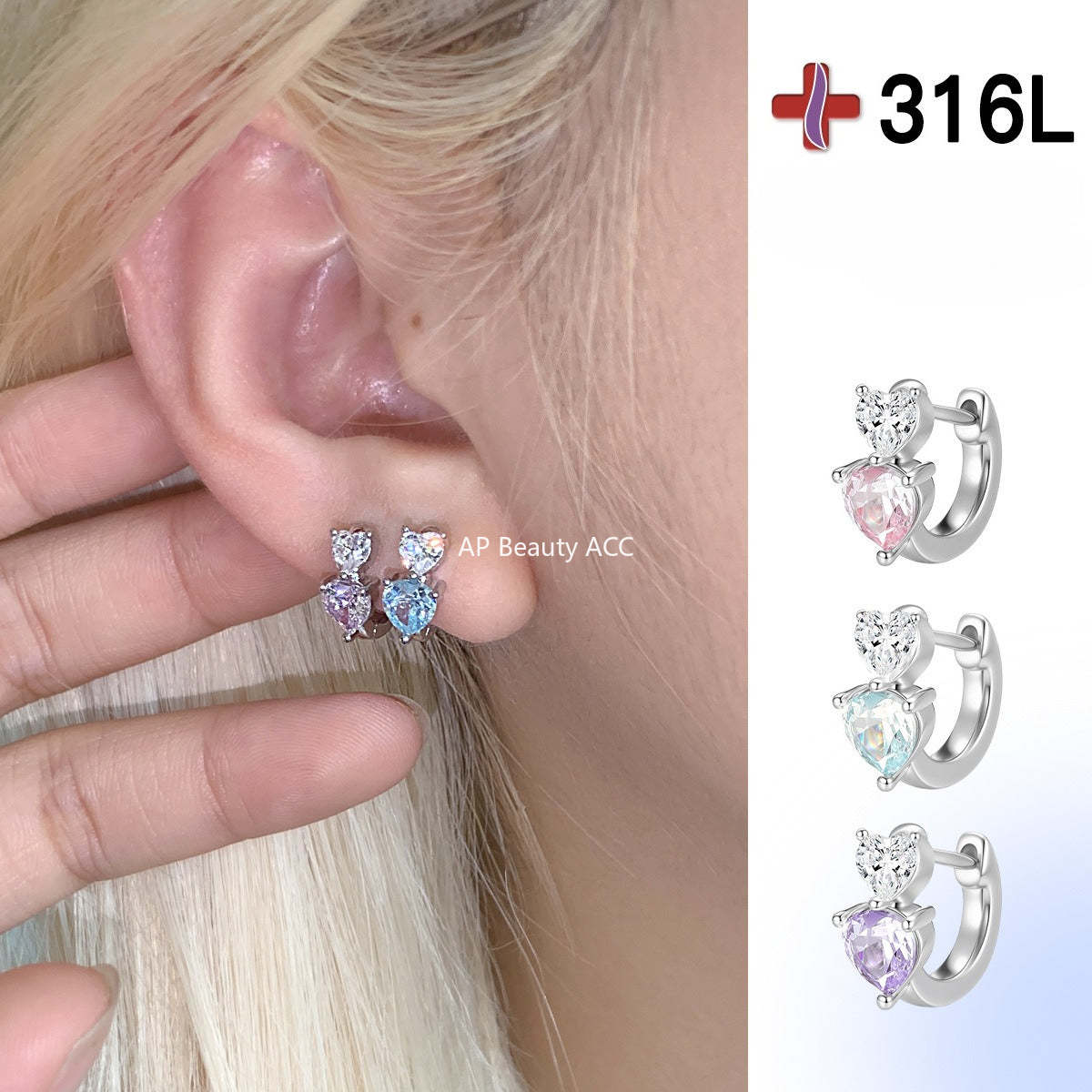 A관 - 투톤 하트 큐빅 티타늄 스틸 귀걸이 [EH-4331] 25.12-2