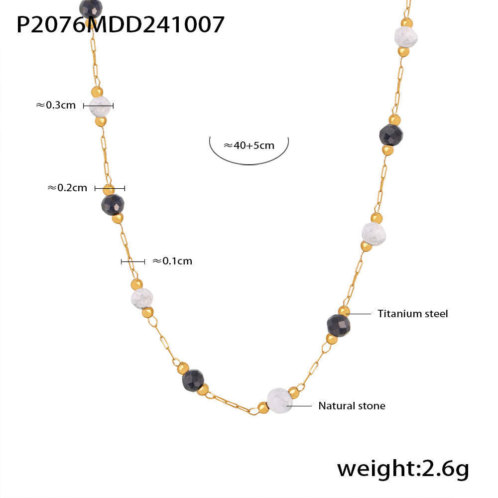 D관 - 18K 도금 천연 라피스 비즈 핸드메이드 티타늄 스틸 이중 체인 목걸이 [P2076-P1694] 24.10-2