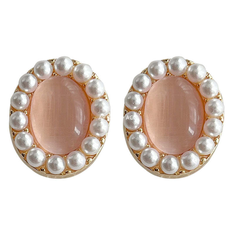 C관 - 글라스 묘안석 타원형 기하학 프렌치 복고풍 14K 도금 귀걸이 [4507] 24.07-2