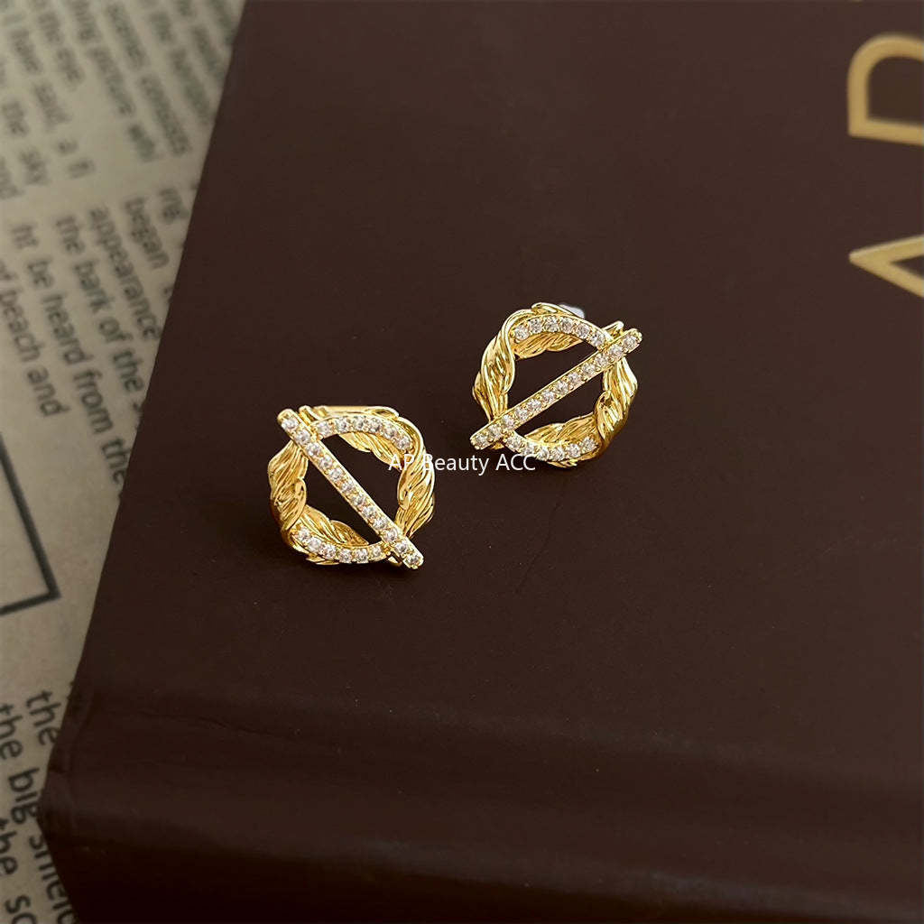 C관 - 밀 이삭 원형 큐빅 925 은침 귀걸이 [7153] 25.11-4