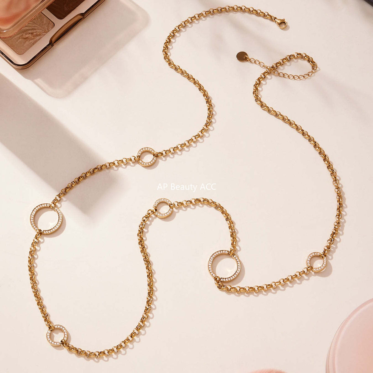 D관 - 큐빅 O체인 더블 레이어드 스테인리스 스틸 롱 목걸이 [M085] 25.11-3