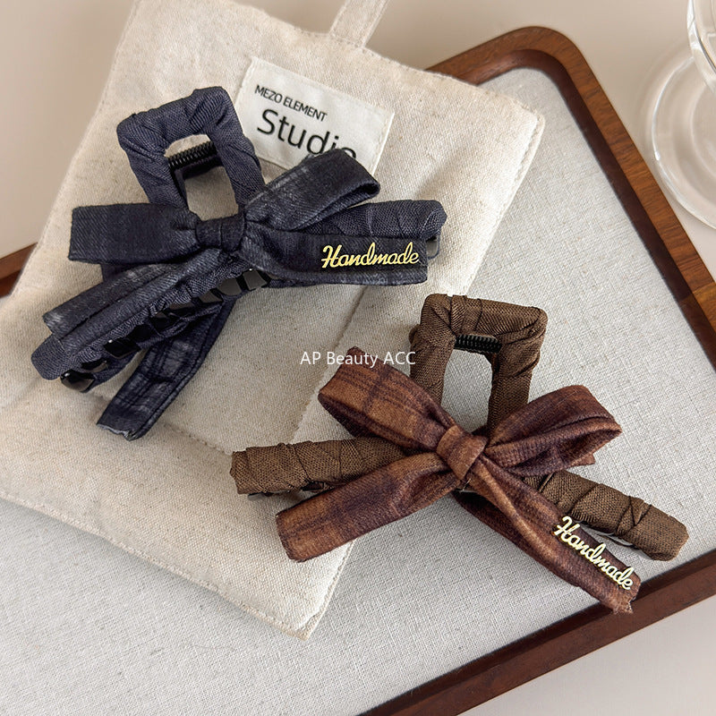 E관 - 체크 패턴 리본 디자인 집게핀 [27659] 25.11-2