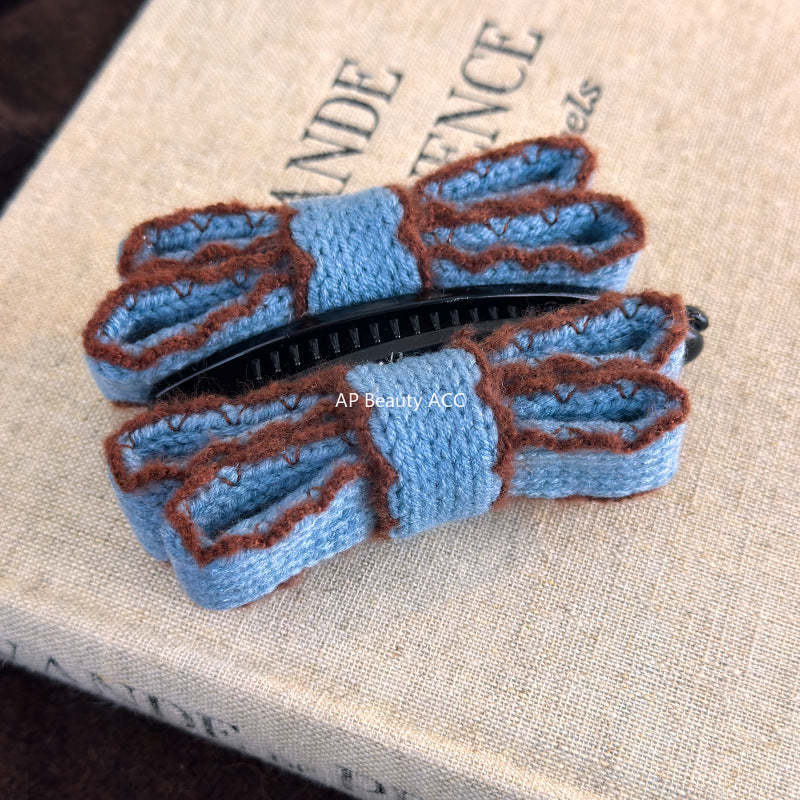 E관 - 니트 더블 레이어 리본 바나나 집게핀 [27758] 25.12-1