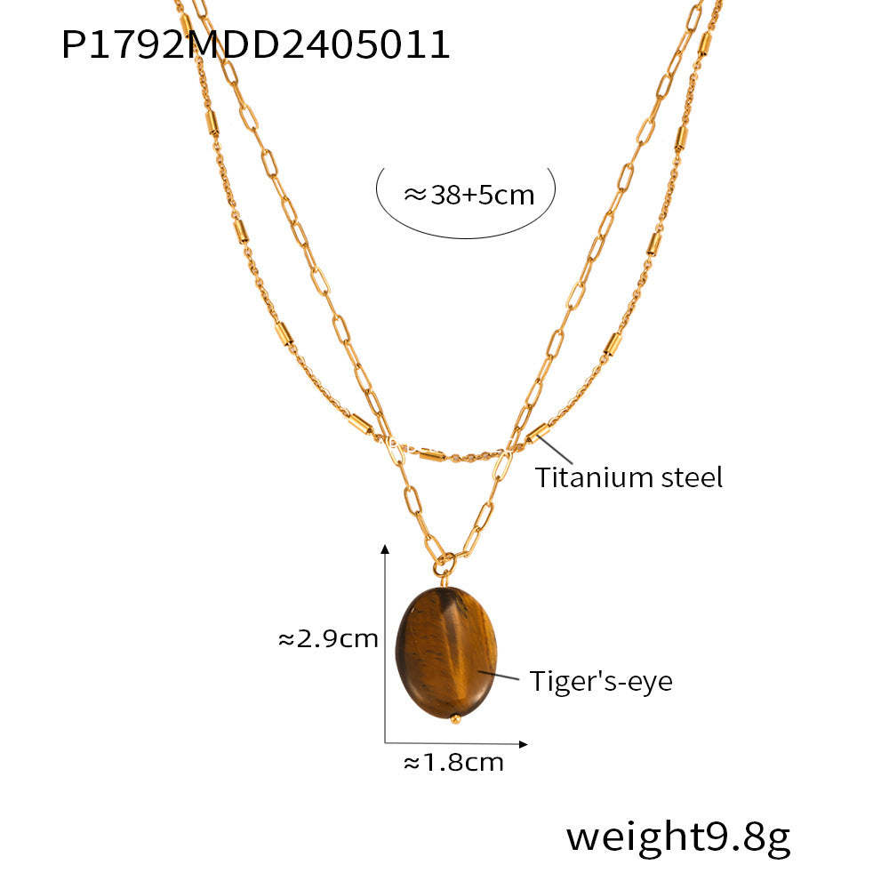 D관 - 티타늄 스틸 호안석 타원형 레트로 펜던트와 비즈 체인 목걸이 [P1791-92] 24.05-3