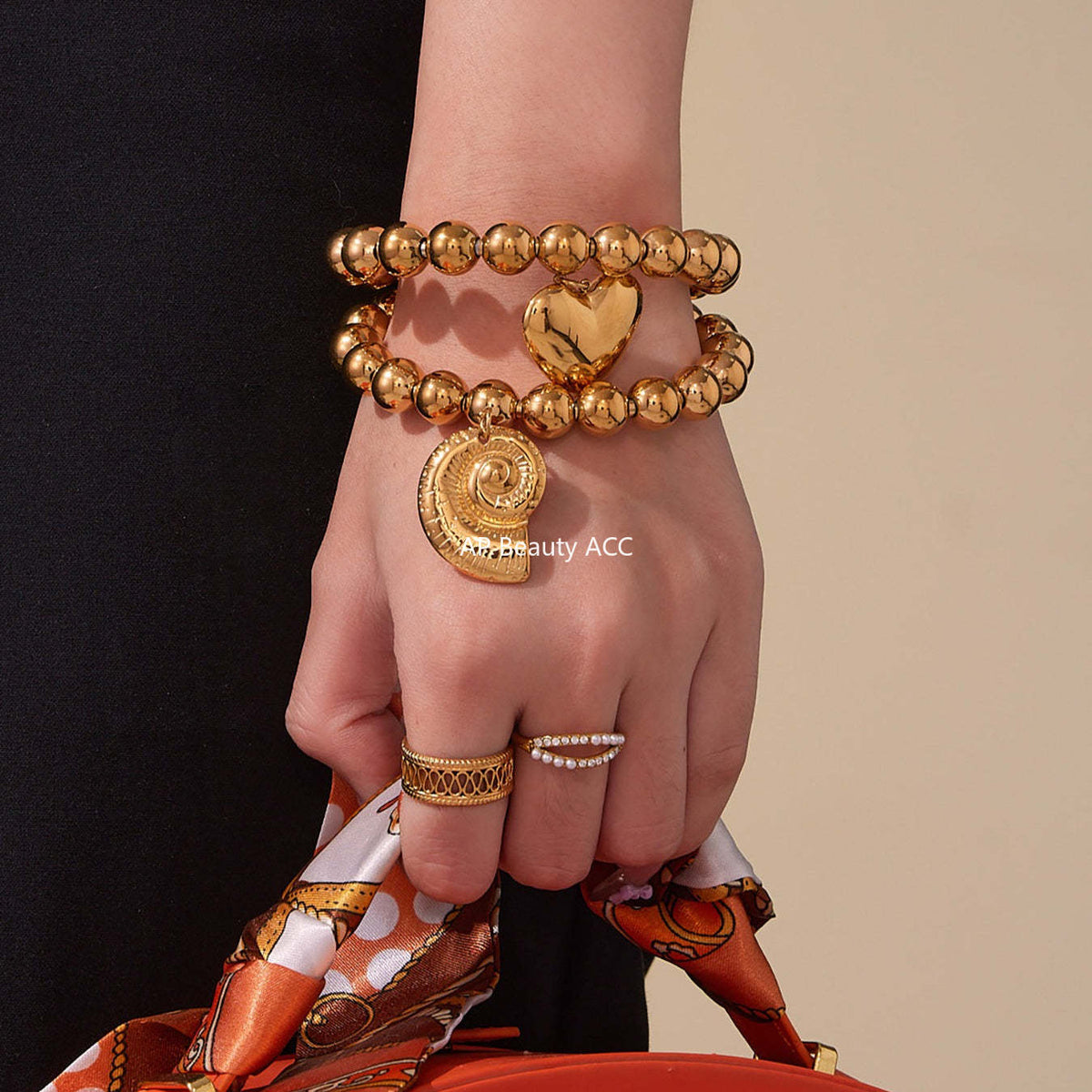 D관 - 스테인리스 18K 도금 대형 하트 펜던트 스틸볼 팔찌 [E701-E702] 25.10-5