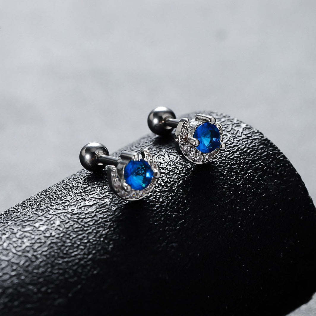 G관 - 블루 문 나선 큐빅 피어싱 귀걸이 [ER854] 25.09-4