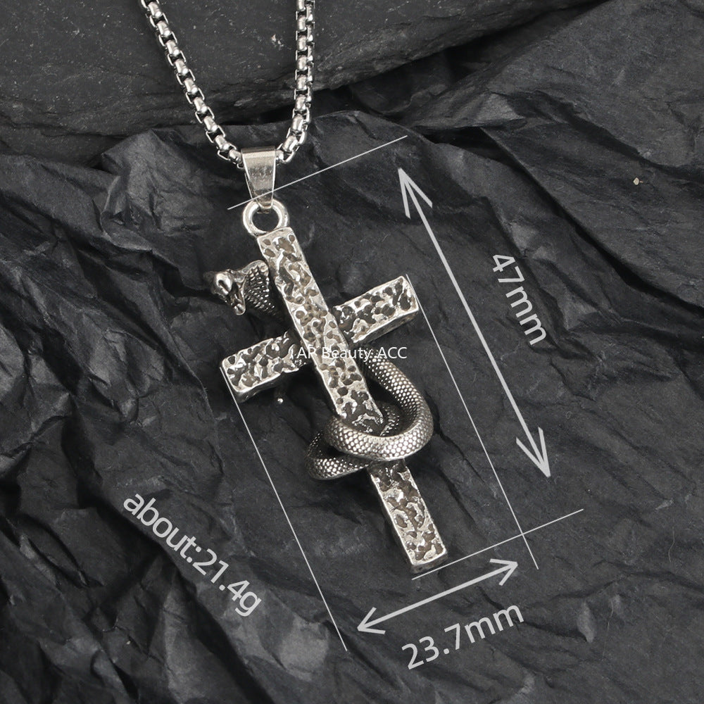 G관 - 뱀 펀칭 십자가 디자인 펜던트 체인 목걸이 [X1202] 25.10-2
