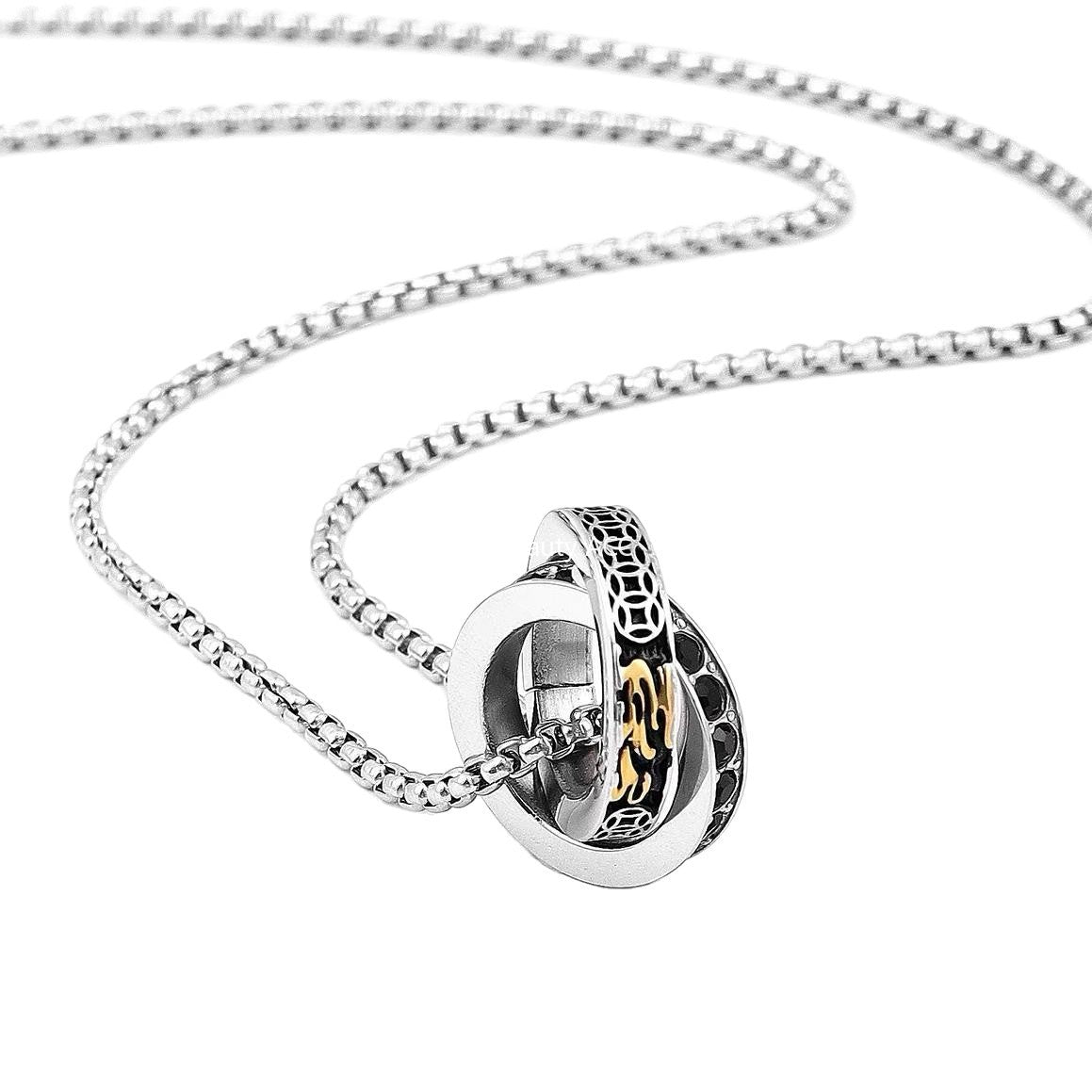 G관 - 이중 링 큐빅 디자인 펜던트 남성용 목걸이 [X1210] 25.10-3