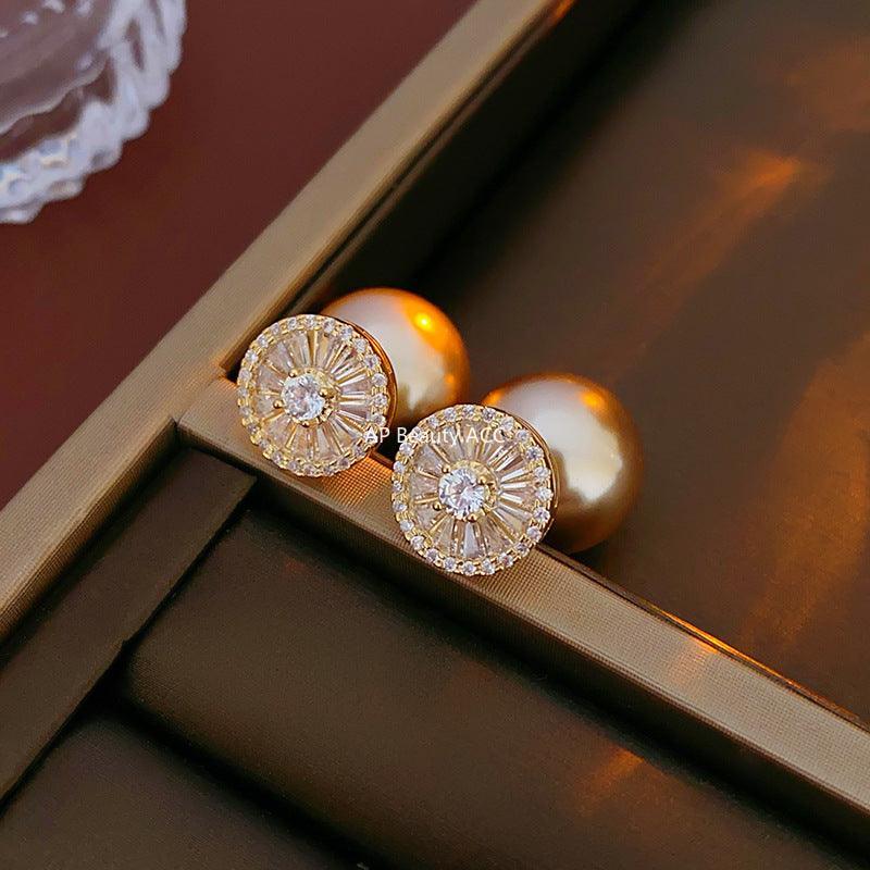 C관 - 18K 도금 은침 큐빅 진주 프렌치 엘레강스 귀걸이 [E17885] 24.02-1