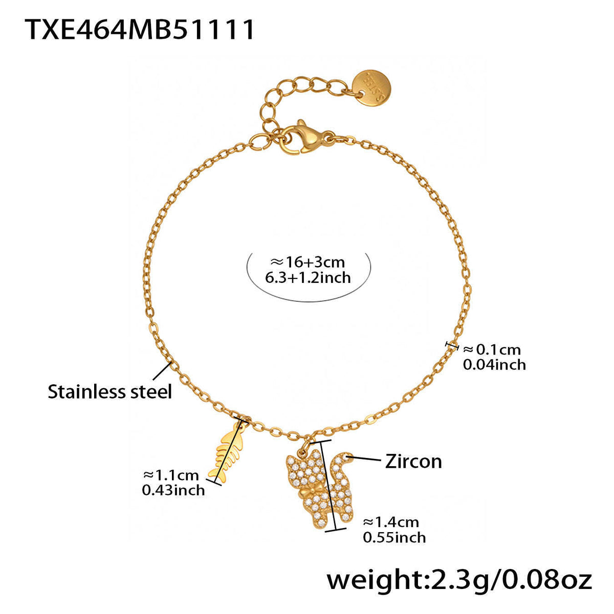 D관 - 고양이 큐빅 펜던트 스테인리스 18K 도금 목걸이 팔찌 [TXP464] 25.11-3