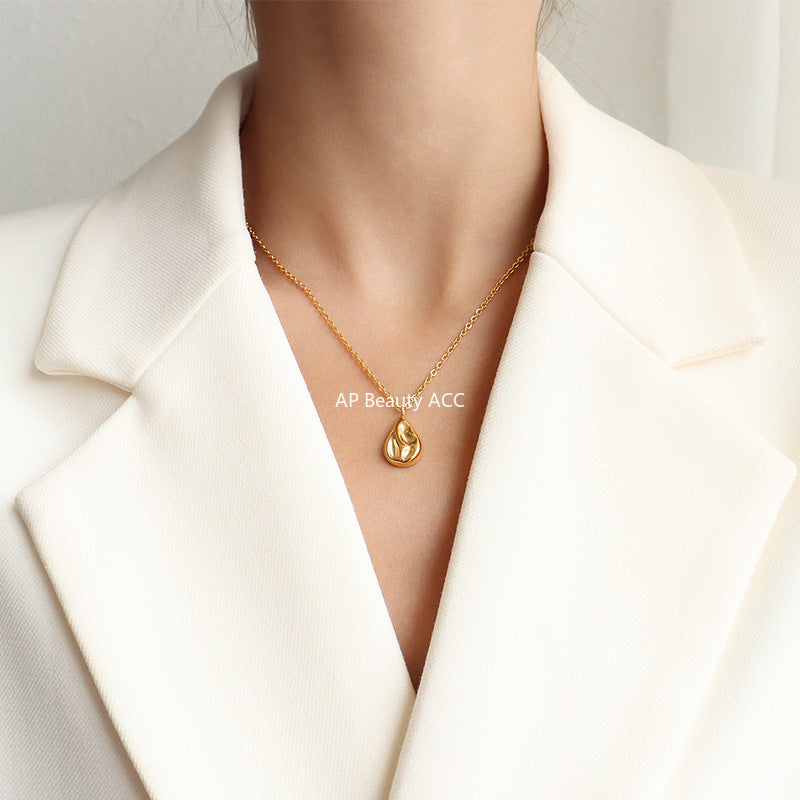 D관 - 티타늄 스틸 비정형 물방울 모양 펜던트 목걸이 [P1012] 25.11-2