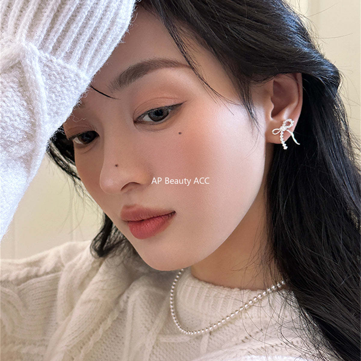 A관 - 진주 리본 플라워 은침 귀걸이 [EH-3586] 25.05-2