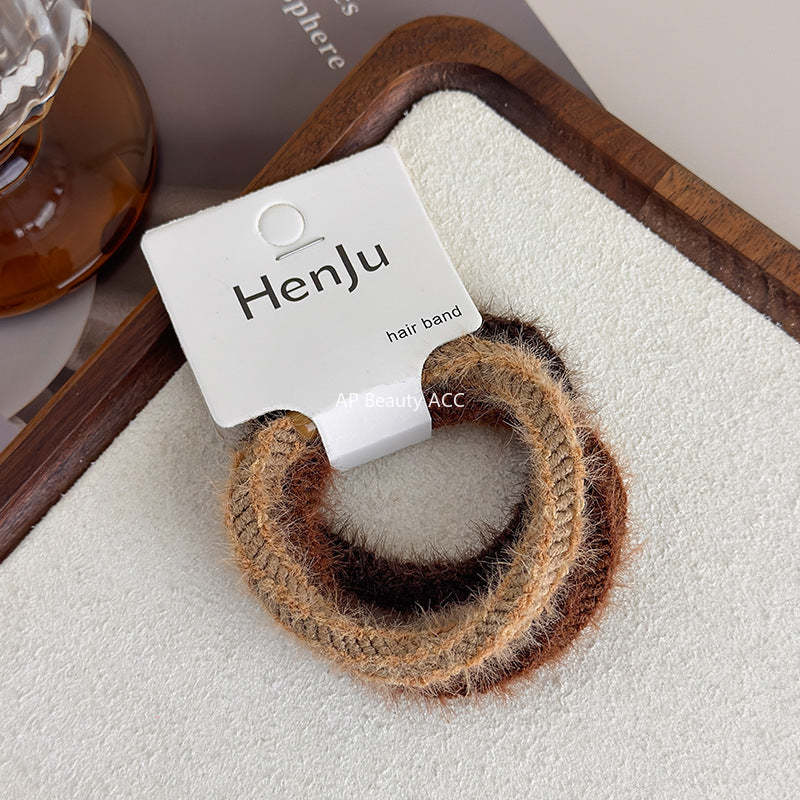 E관 - 퍼 소재 3개 세트 고무줄 머리끈 헤어밴드 [24257] 25.11-3