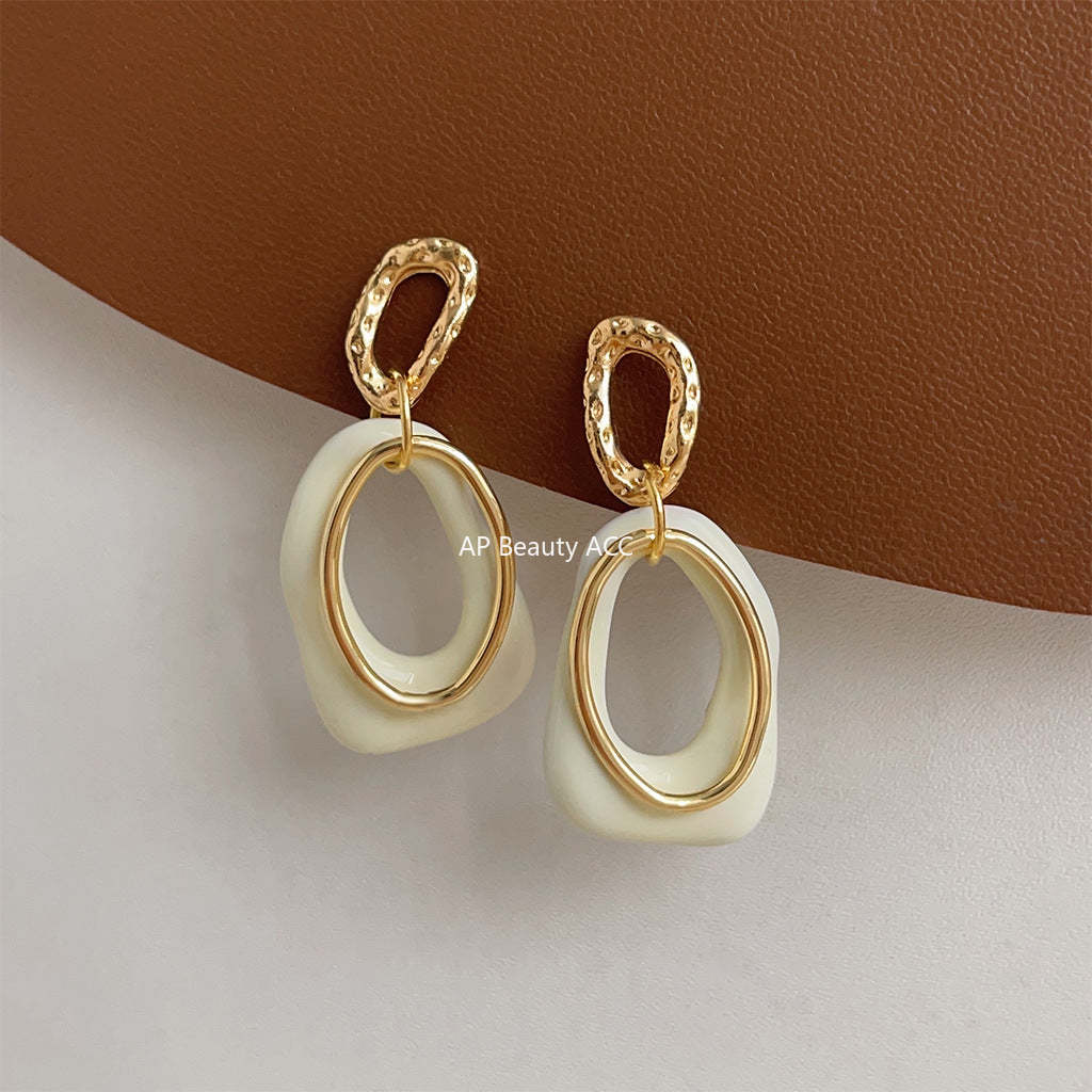 C관 - 디자이너 기하학적 오일 코팅 미니 하트 귀걸이 14K 도금 은침 귀걸이 [3781] 24.04-4