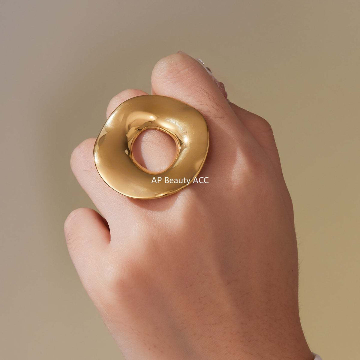 D관 - 불규칙 원형 스테인리스 스틸 18K 도금 오픈형 반지 [A701] 25.09-4