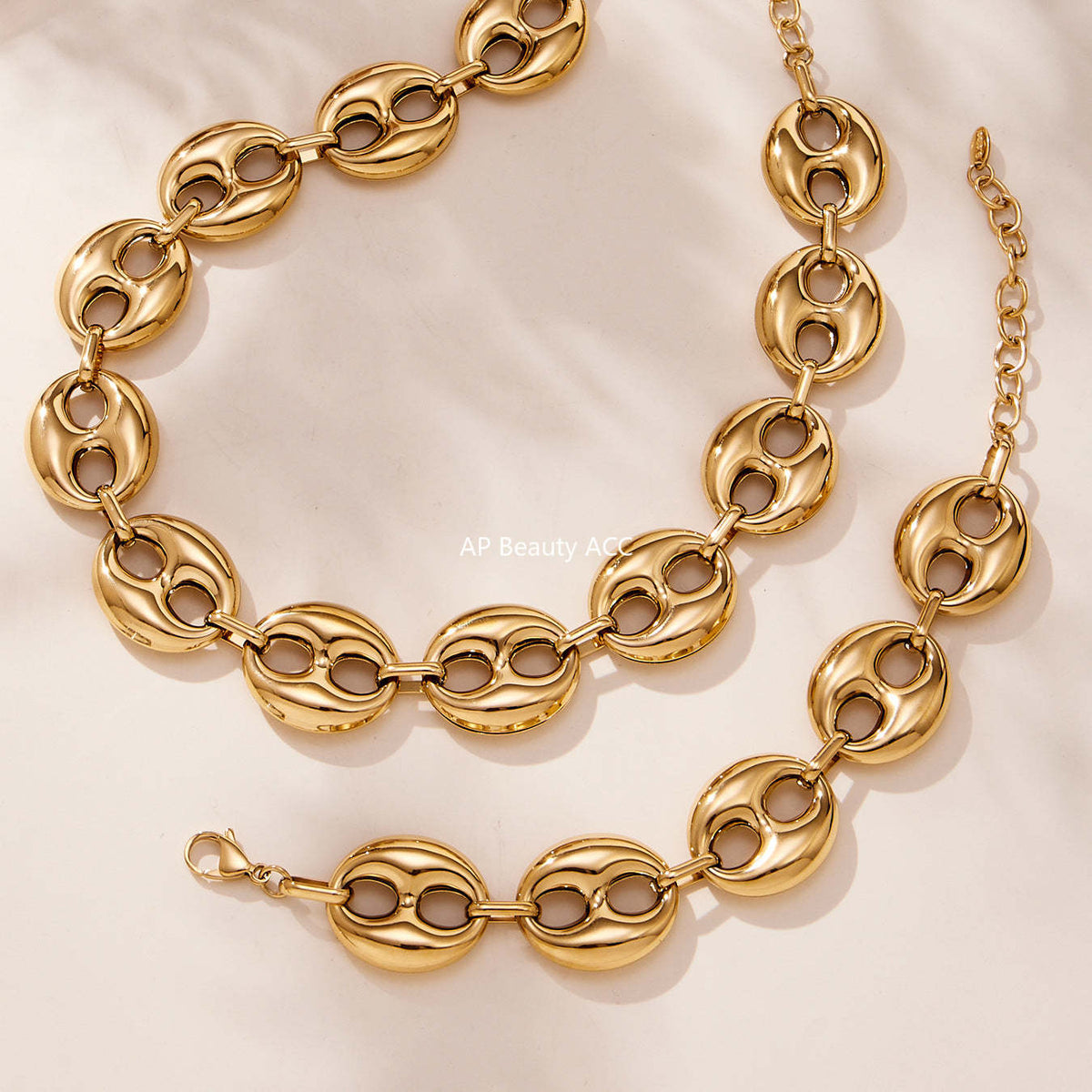 D관 - 타원형 돼지코 모양 체인 18K 도금 스테인리스 목걸이 팔찌 [TXP466] 25.11-3