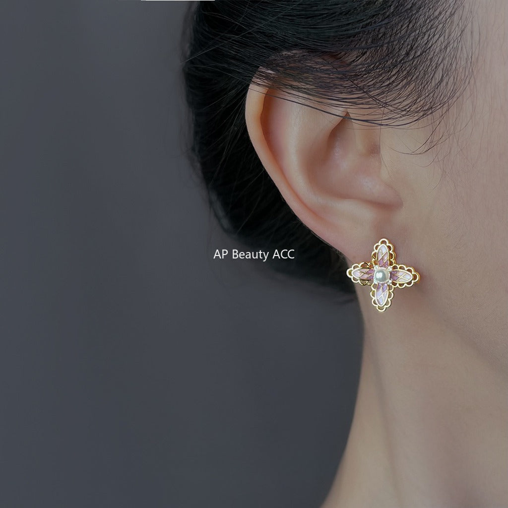 C관 - 925 은침 핑크 레이스 플라워 진주 귀걸이 [6864] 25.10-1