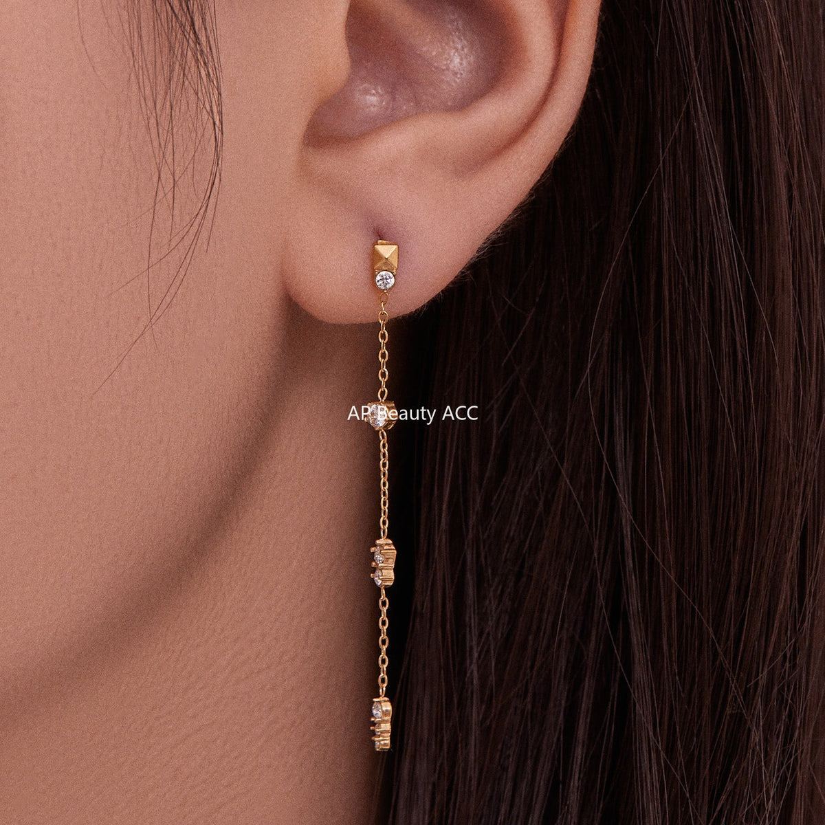 D관 - 스테인리스 스틸 18K 도금 큐빅 드롭 귀걸이 [F932] 25.11-2