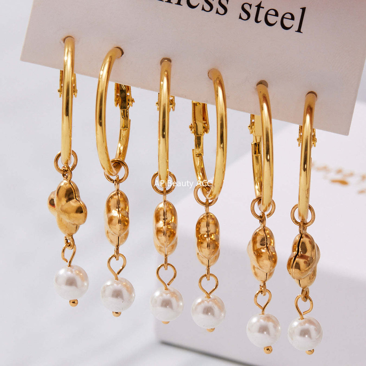 D관 - 신주 진주 클로버 펜던트 귀걸이 [F610] 25.10-5