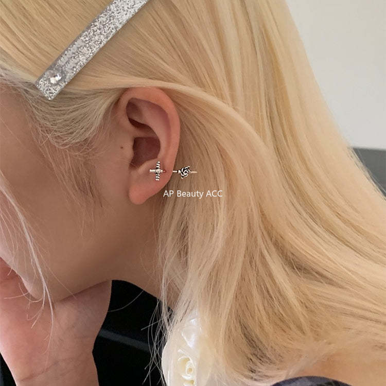 A관 - 925 은침 권총 장미 십자가 모양 피어싱 귀걸이 [EH-4190] 25.10-5