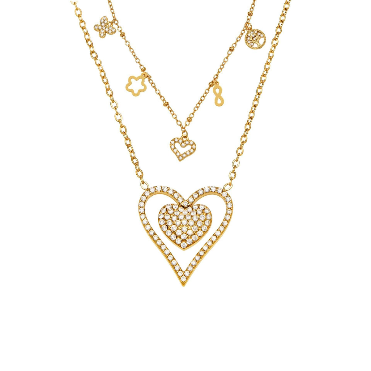 D관 - 스테인리스 스틸 하트 풀큐빅 레이어드 18K 도금 목걸이 [P874] 25.11-4