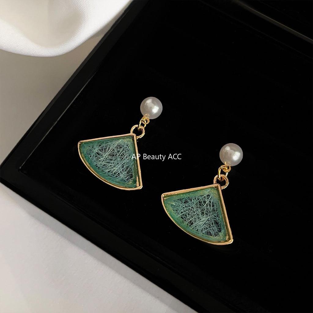 C관 - 그린 리프 플라워 디자인 14K 도금 은침 엘레강스 귀걸이 [3625] 24.03-1