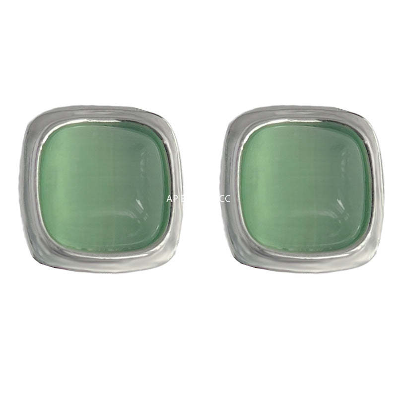 C관 - 글라스 묘안석 사각형 기하학 그린 귀걸이 [4615] 24.07-3
