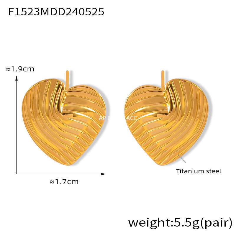 D관 - 티타늄 스틸 18K 도금 하트 물결 패턴 캐주얼 감성 귀걸이 [F1523] 24.05-5